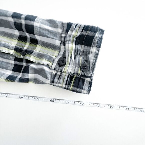 Vans Womens Button Down Shirt Ruffled Sparkle Plaid Yellow Black Medium NWT - Picture 7 of 9